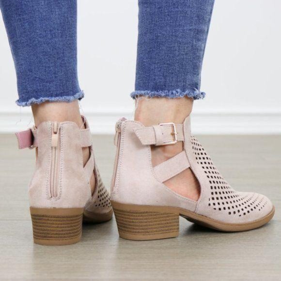 Rose Pink Spring Open Perforated Ankle Booties - Picture 2 of 8